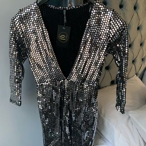 Sequin slit midi dress size small